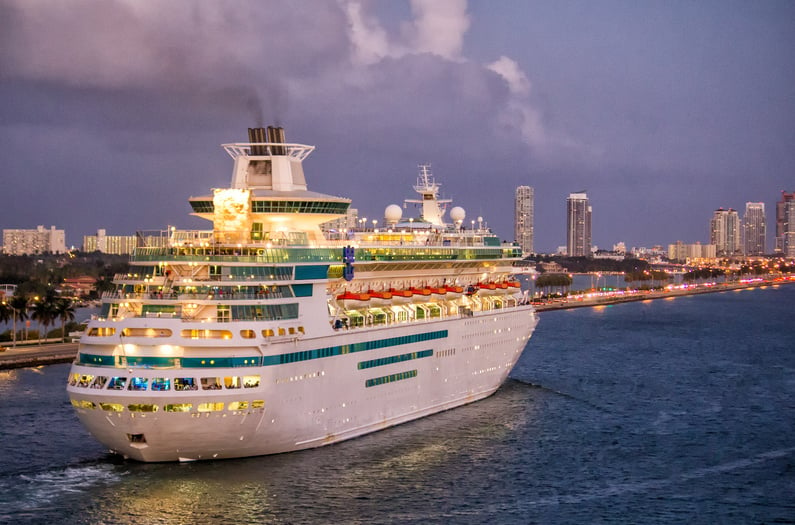 Cruise Ship Leaving Miami at Night